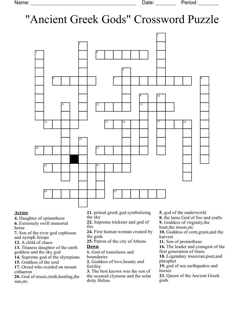 "Ancient Greek Gods" Crossword Puzzle