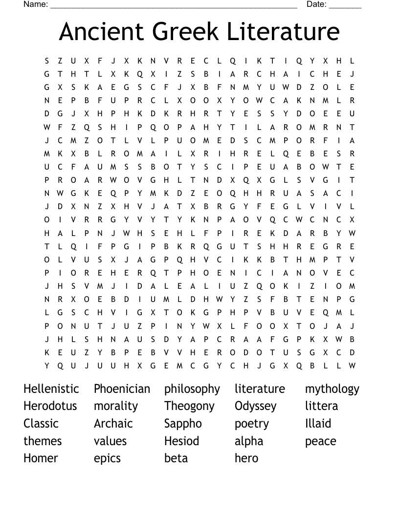 Ancient Greek Literature  Word Search