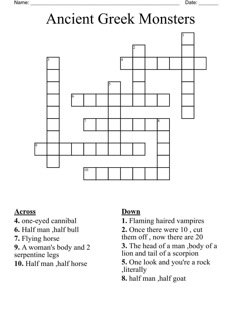 Ancient Greek Monsters Crossword