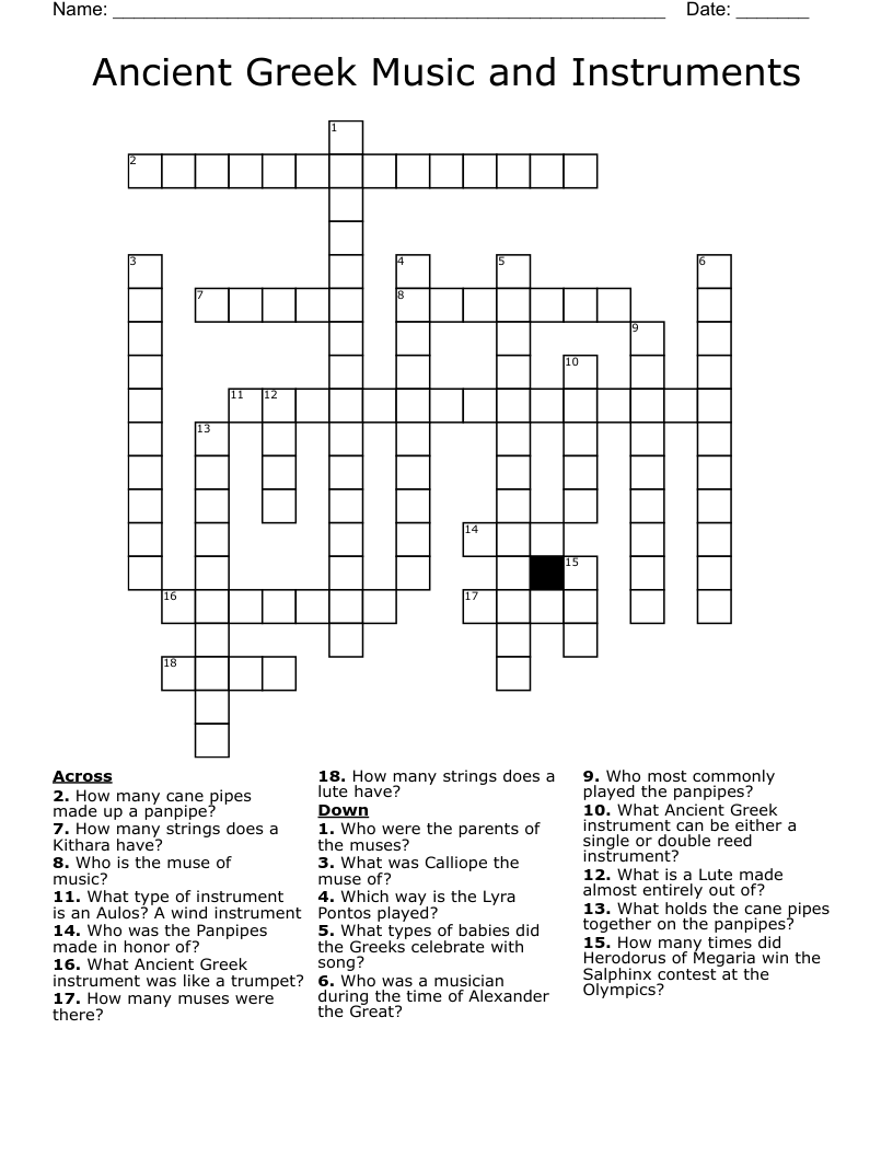 Ancient Greek Music and Instruments Crossword