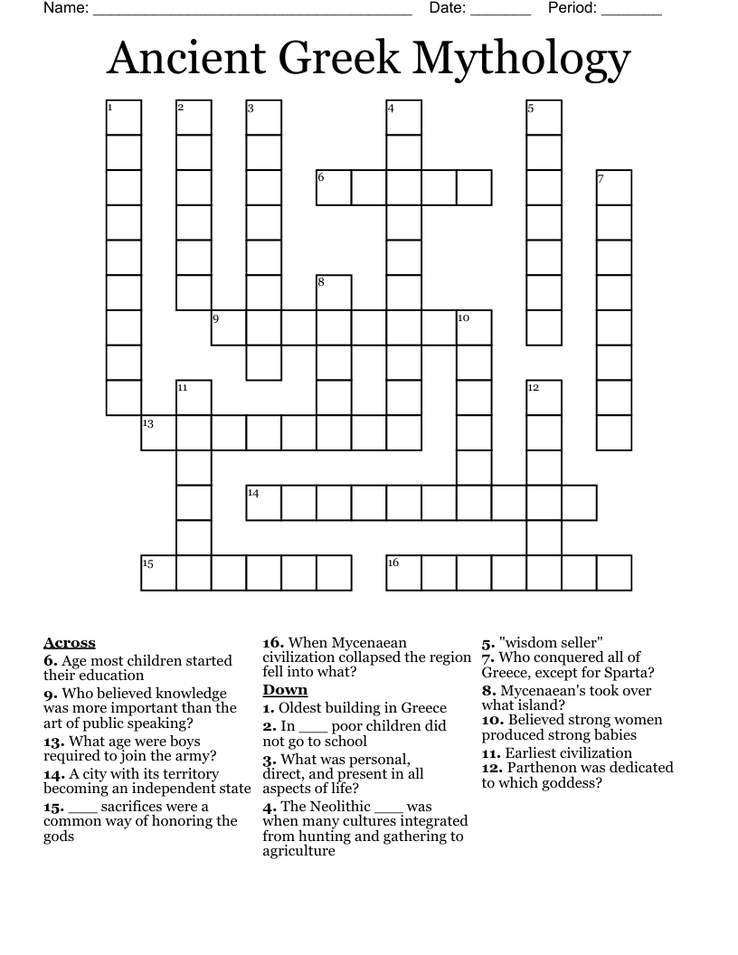 Ancient Greek Mythology Crossword