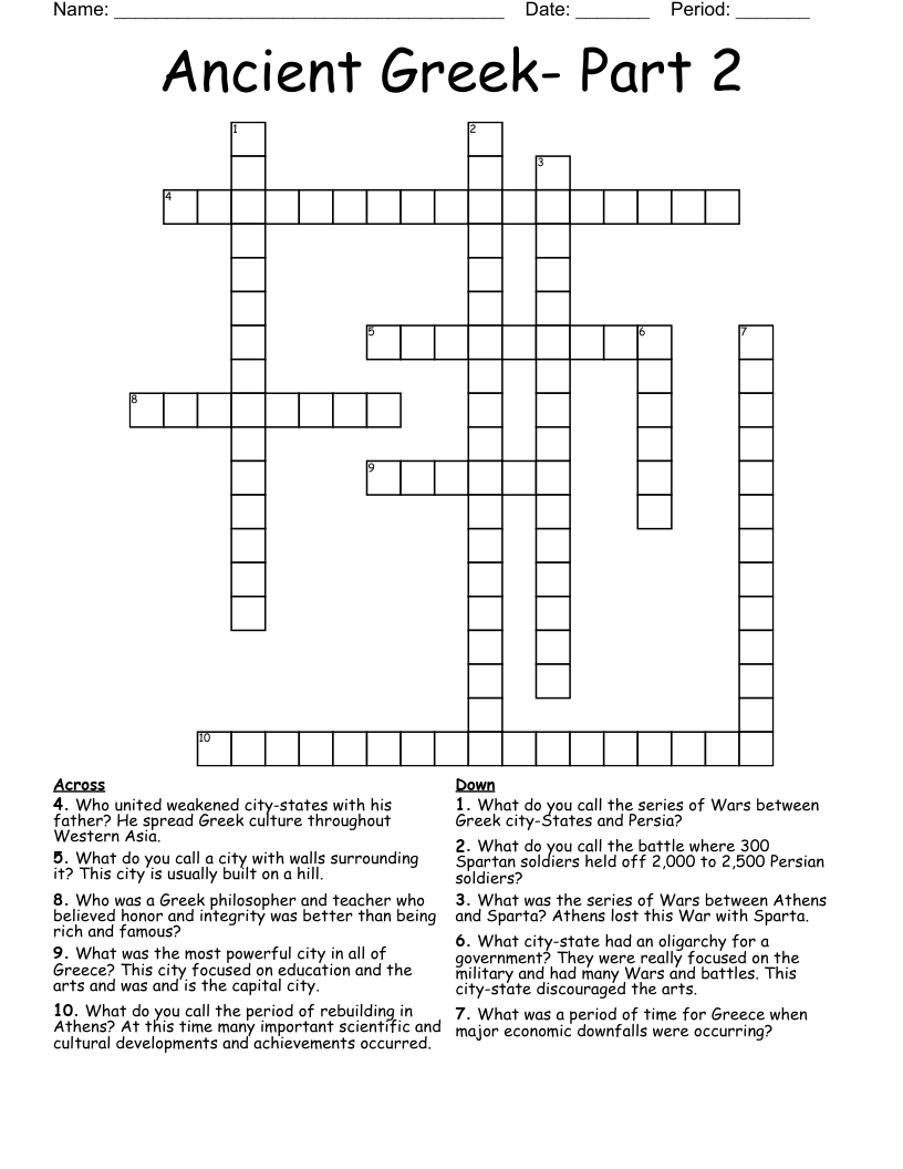 Ancient Greek- Part 2 Crossword