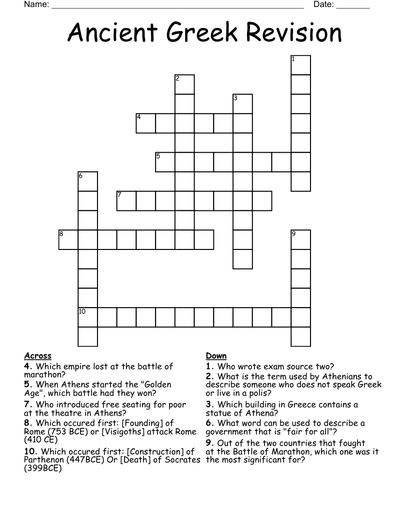 Ancient Greek Revision Crossword