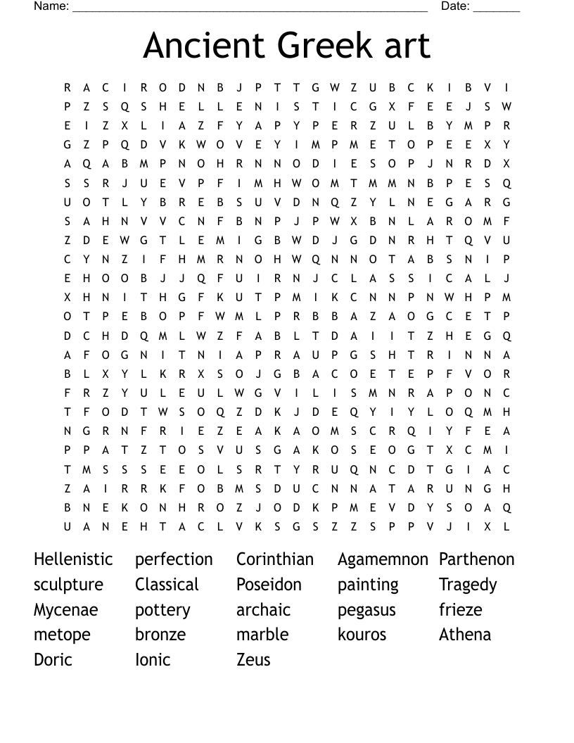 Ancient Greek art Word Search