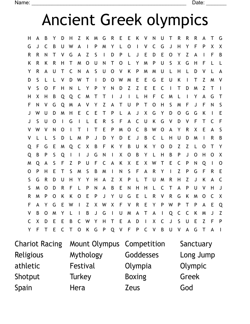 Ancient Greek olympics Word Search