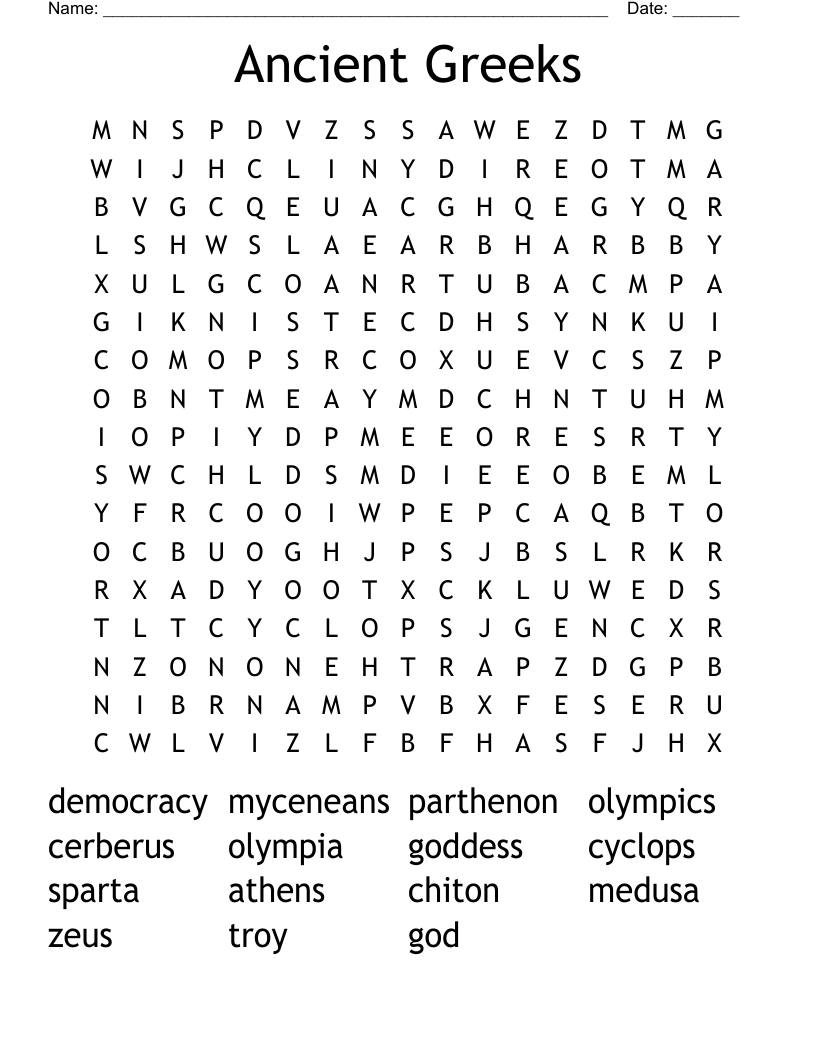 Ancient Greeks Word Search
