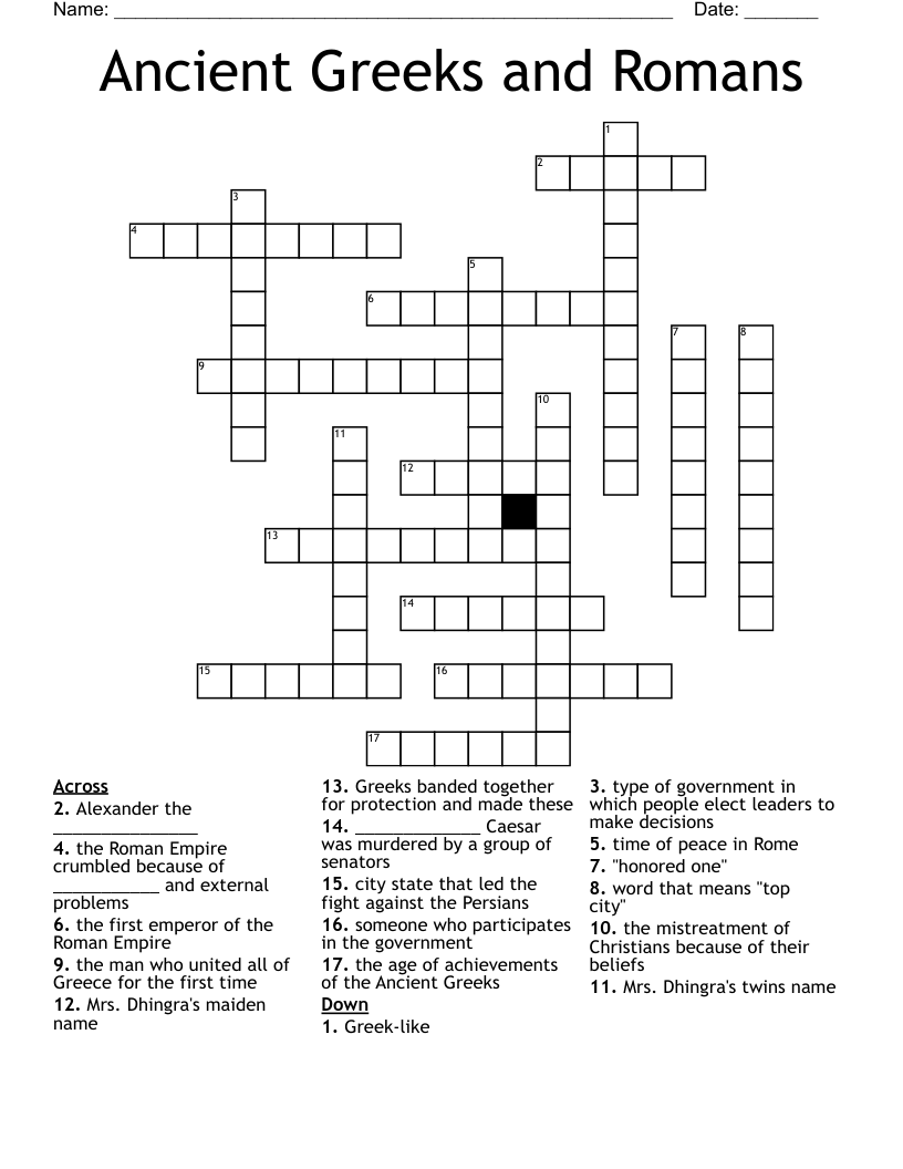 Ancient Greeks and Romans Crossword