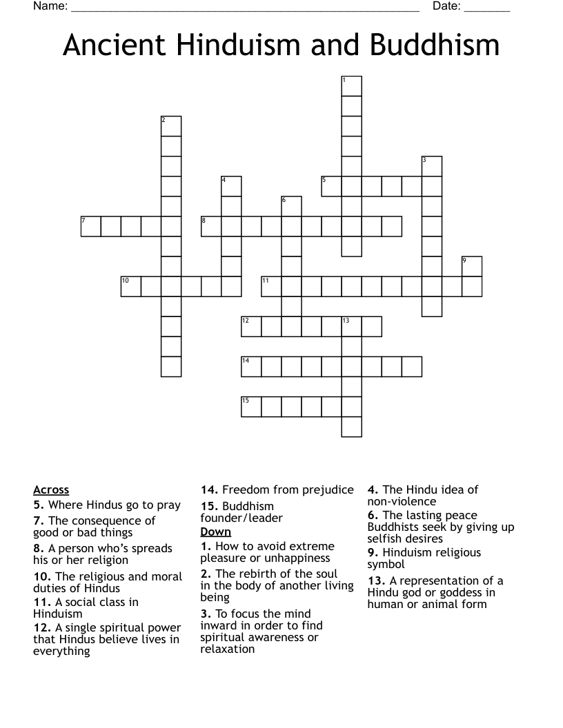 Ancient Hinduism and Buddhism  Crossword