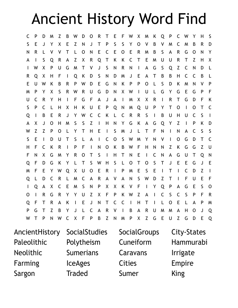 Ancient History Word Find Word Search