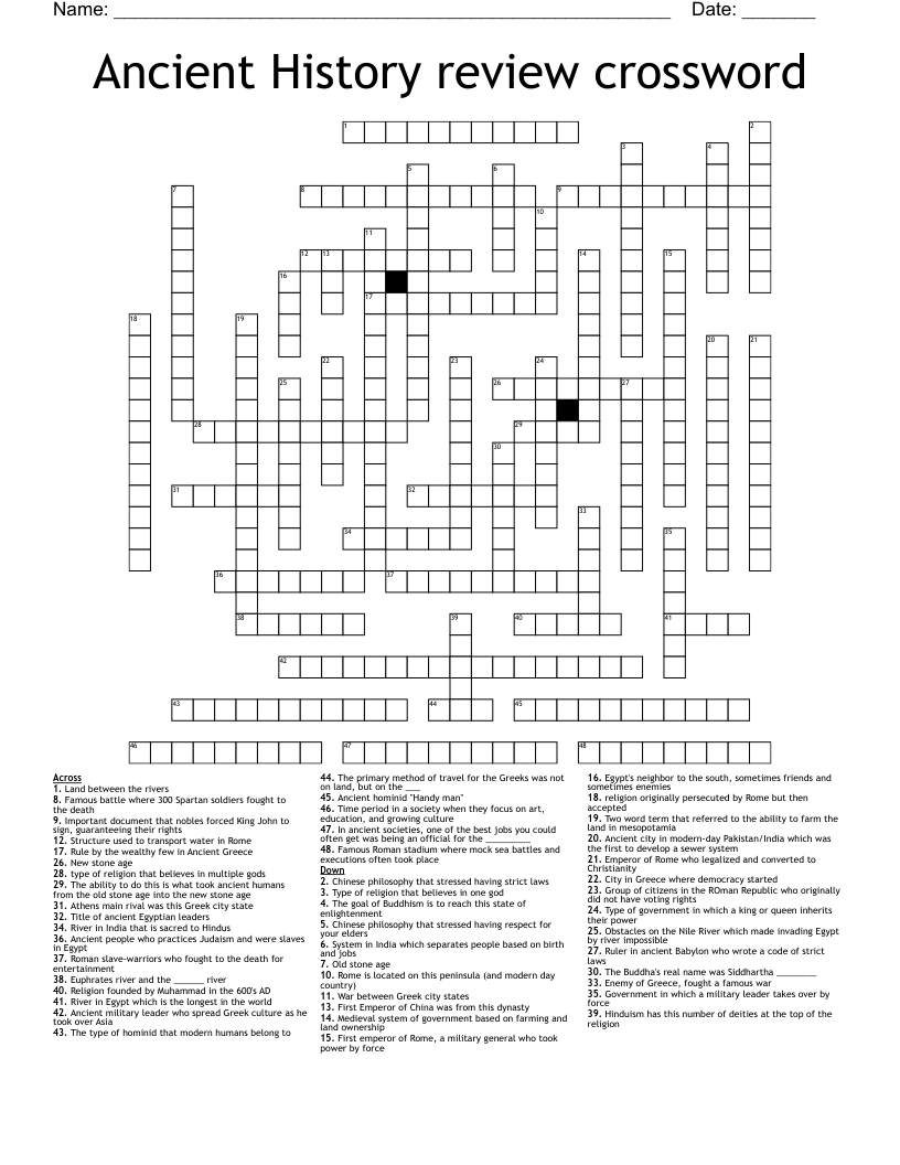 Ancient History review crossword