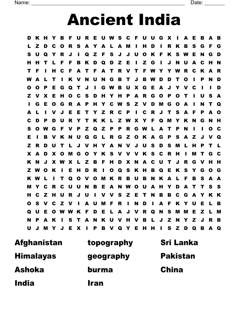 Ancient India Word Search