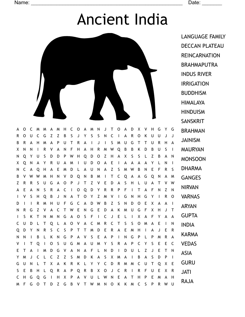 Ancient India Word Search