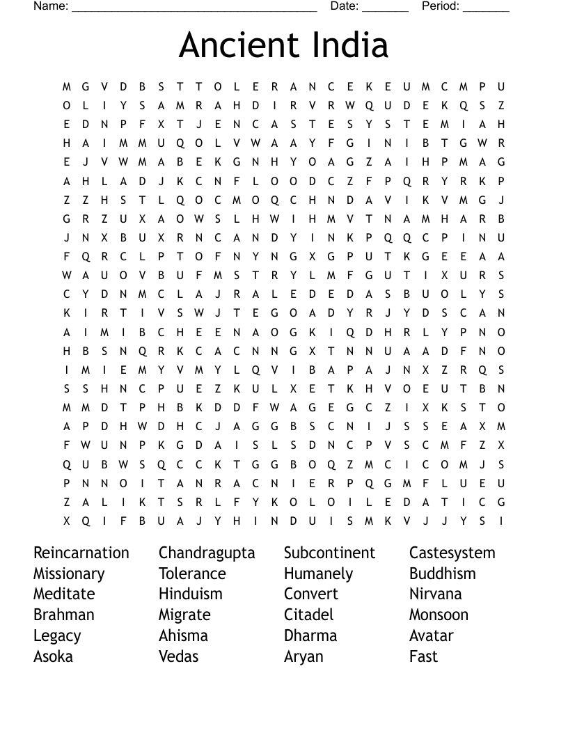 Ancient India Word Search
