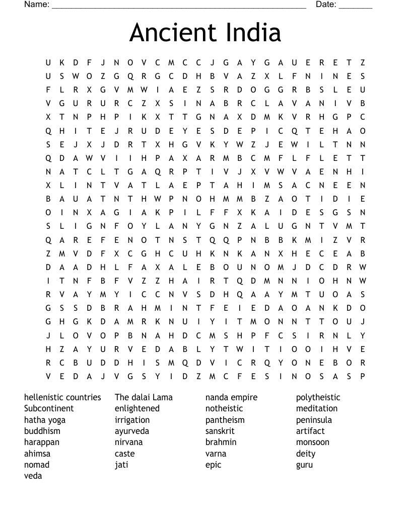 Ancient India Word Search