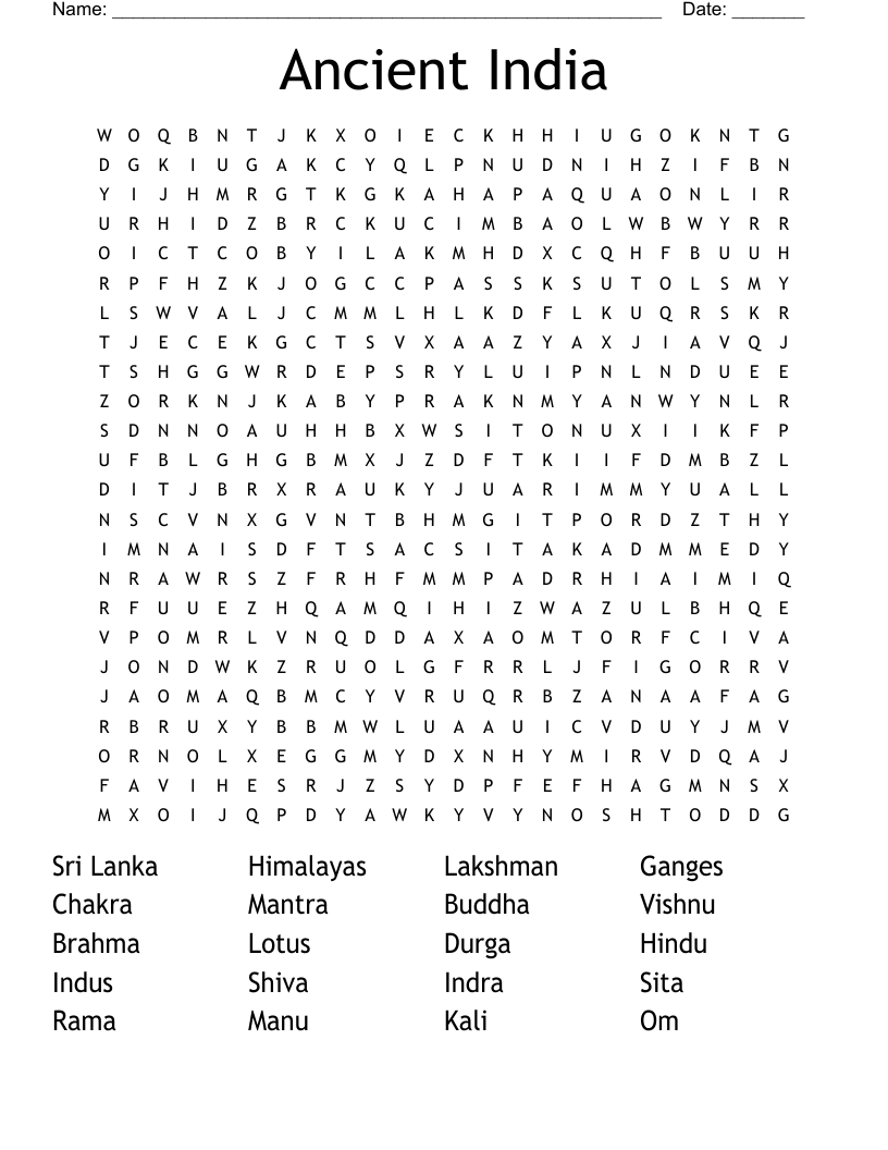 Ancient India Word Search
