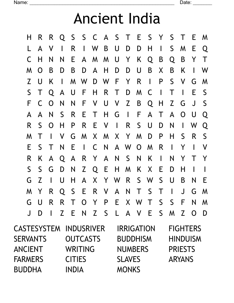 Ancient India Word Search