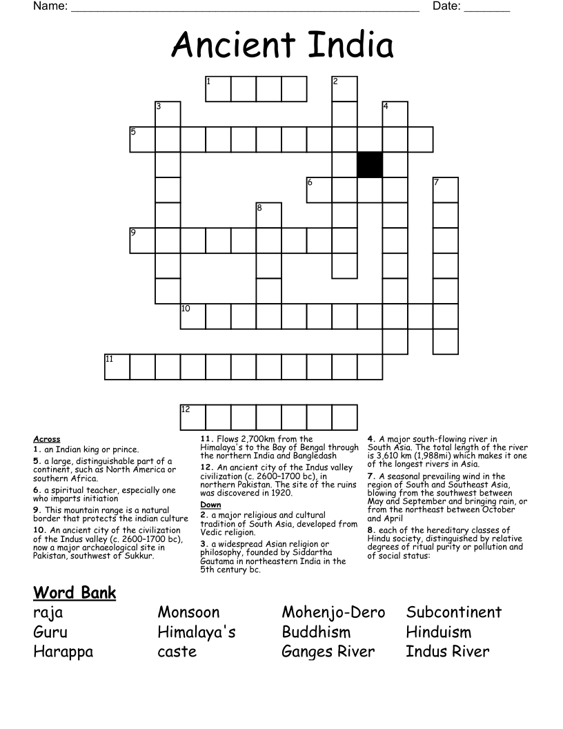 Ancient India Crossword