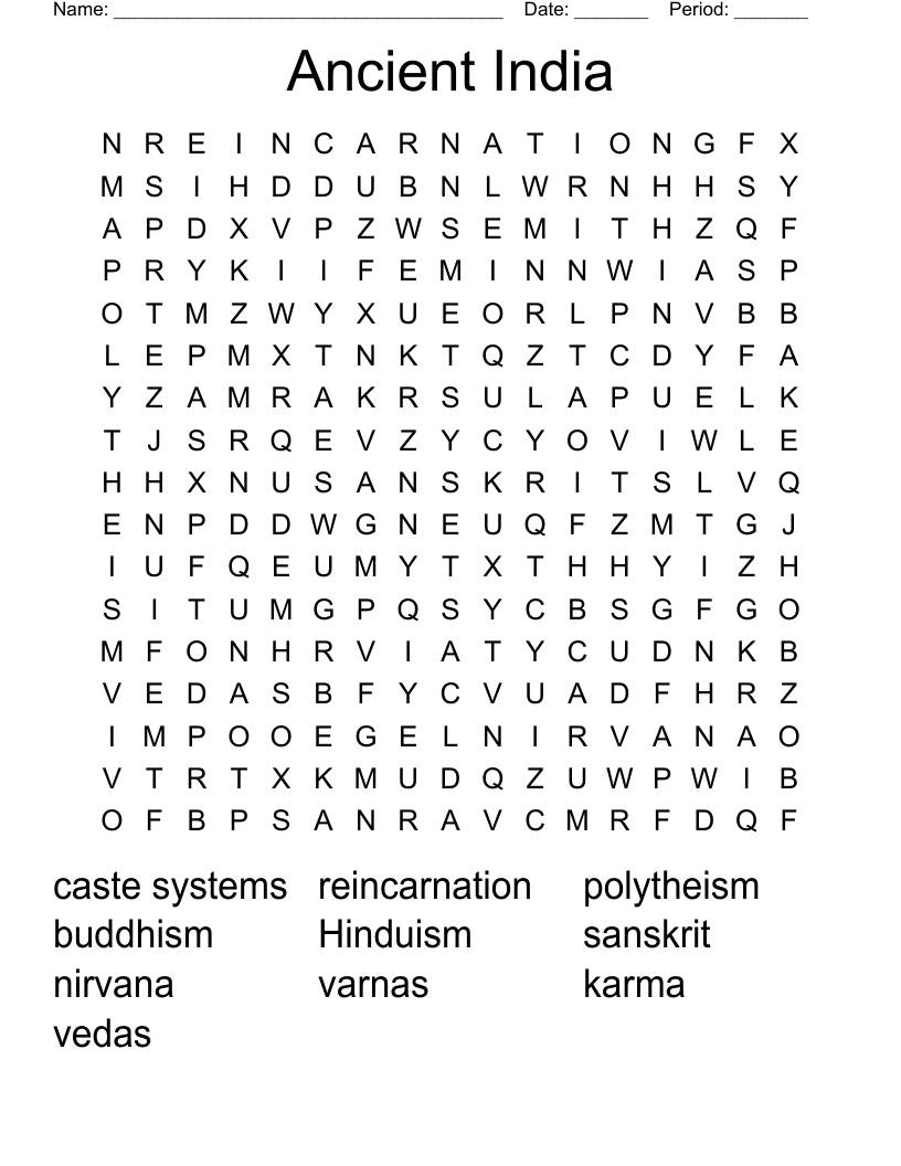 Ancient India Word Search