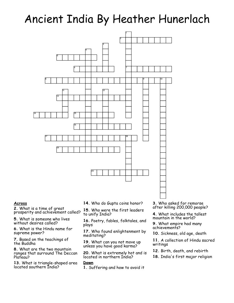 Ancient India By Heather Hunerlach Crossword