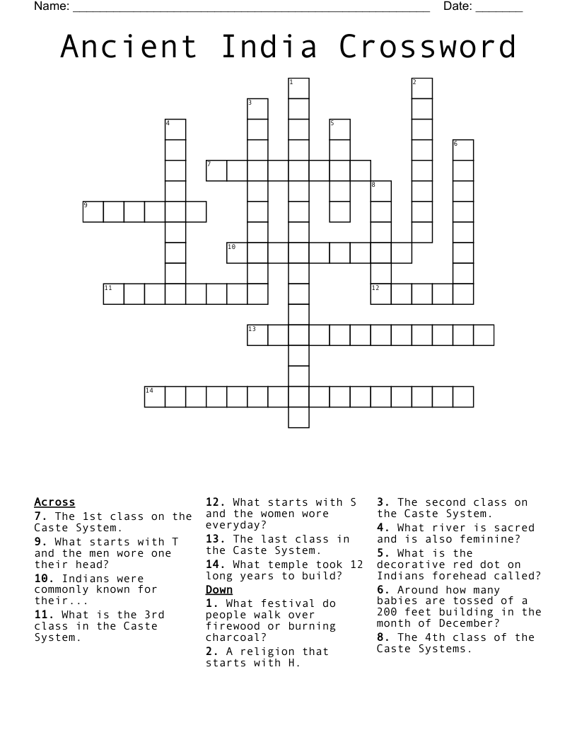 Ancient India Crossword
