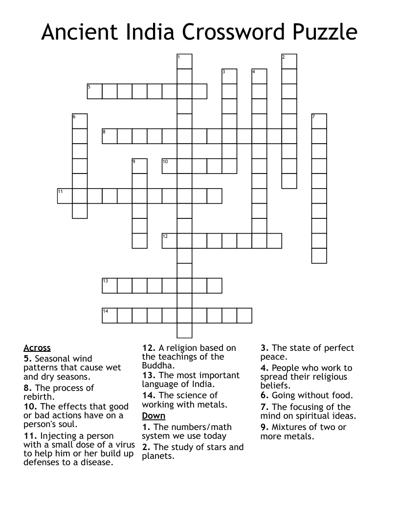Ancient India Crossword Puzzle