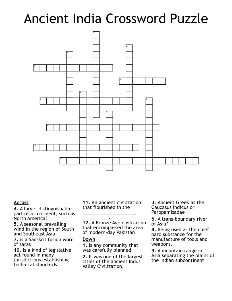 Ancient India Crossword Puzzle