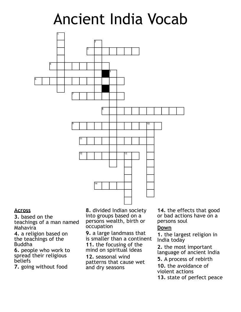 Ancient India Vocab  Crossword