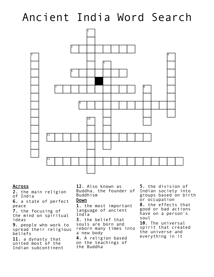 Ancient India Word Search Crossword