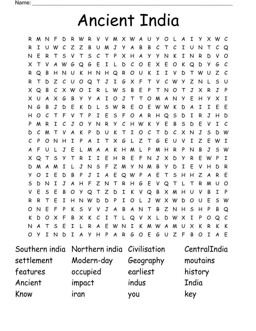 Ancient India  Word Search