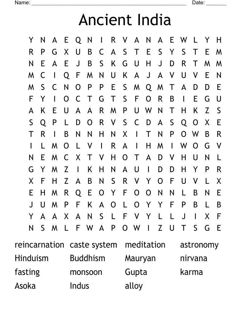 Ancient India  Word Search