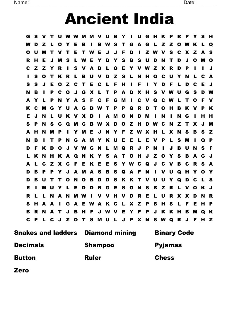 Ancient India  Word Search