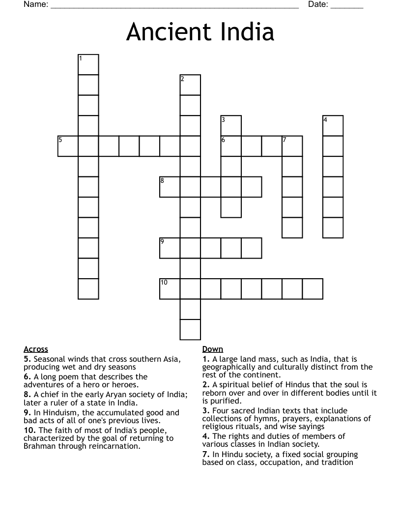 Ancient India  Crossword