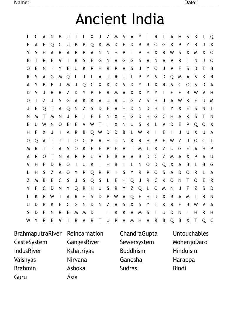 Ancient India  Word Search