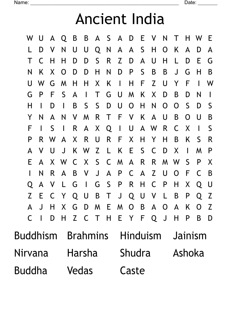 Ancient India  Word Search