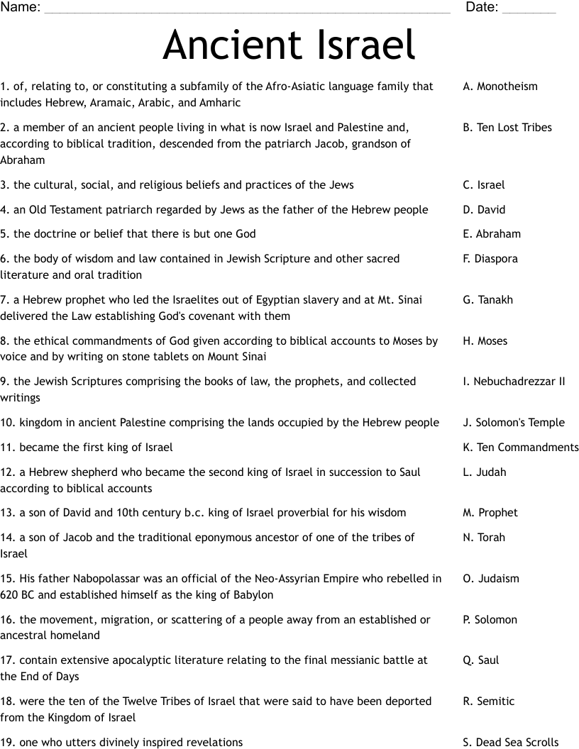 Ancient Israel Worksheet