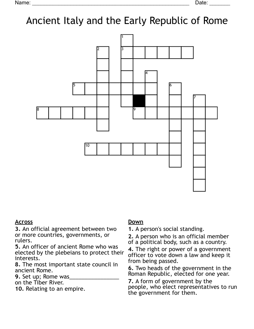 Ancient Italy and the Early Republic of Rome Crossword