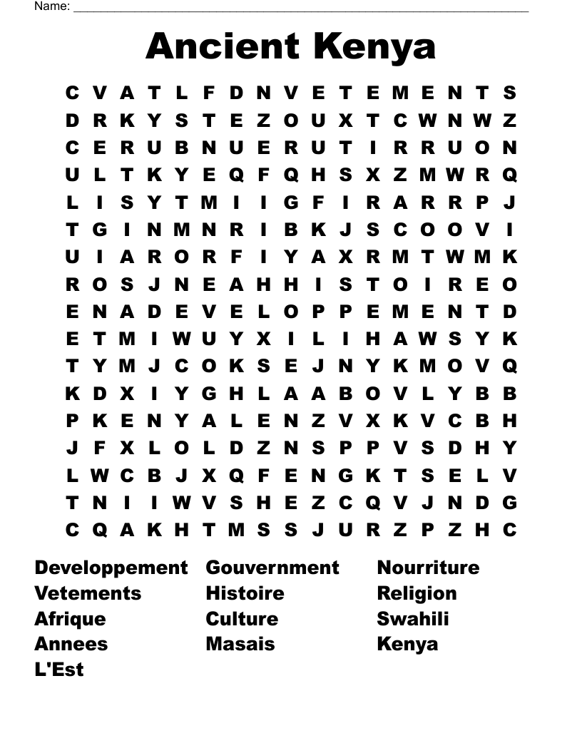 Ancient Kenya Word Search