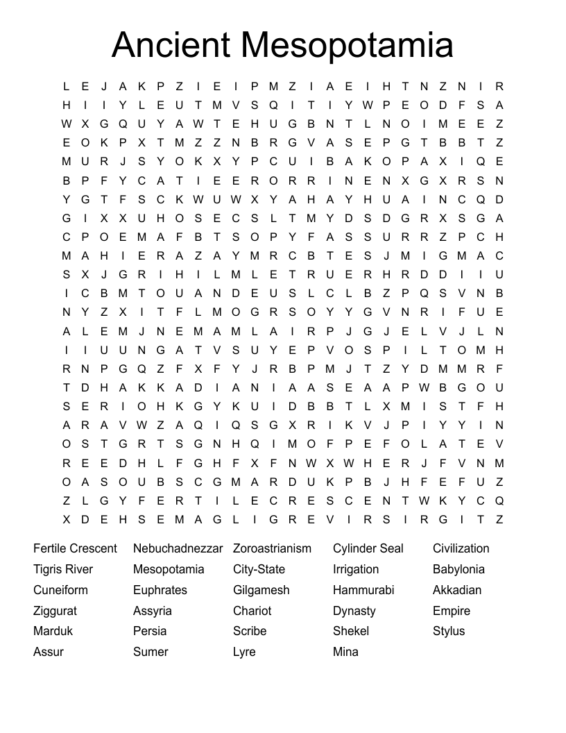 Ancient Mesopotamia Word Search