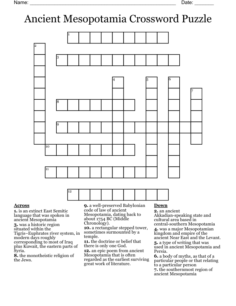 Ancient Mesopotamia Crossword Puzzle