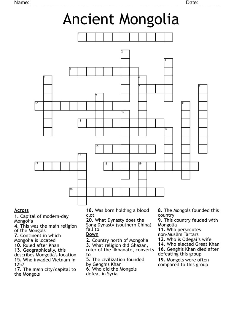 Ancient Mongolia Crossword