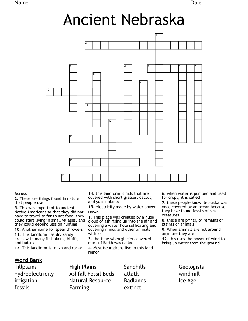 Ancient Nebraska Crossword