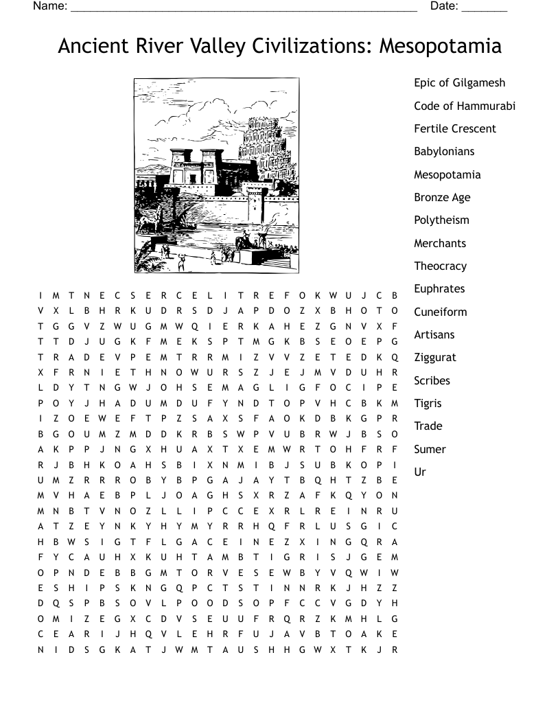 Ancient River Valley Civilizations: Mesopotamia Word Search