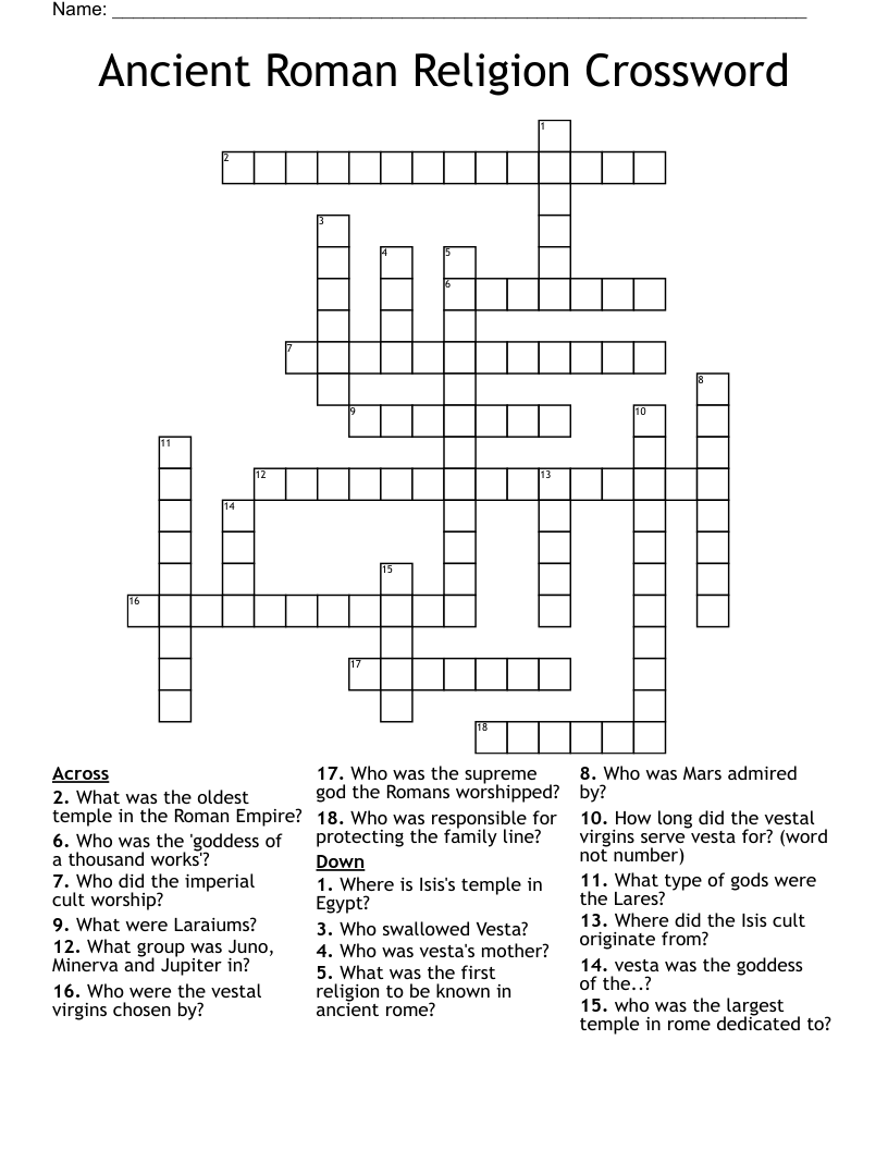 Ancient Roman Religion Crossword 