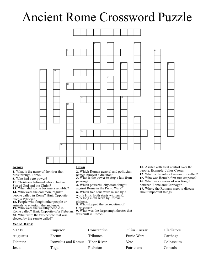 Ancient Rome Crossword Puzzle