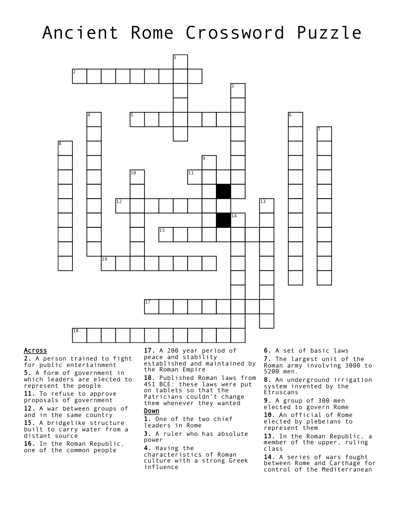 Ancient Rome Crossword Puzzle