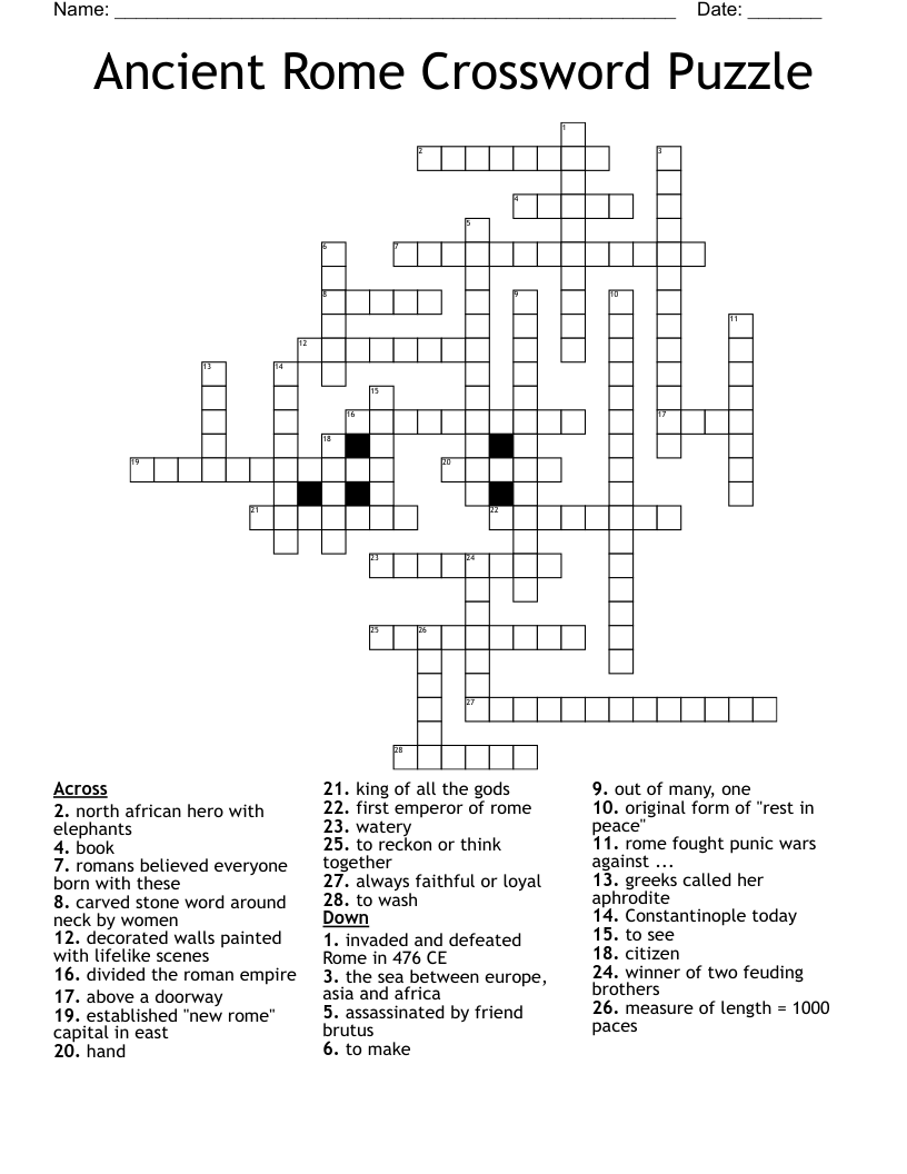 Ancient Rome Crossword Puzzle