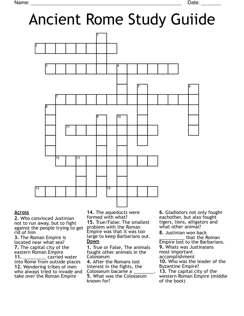 Ancient Rome Study Guiide Crossword