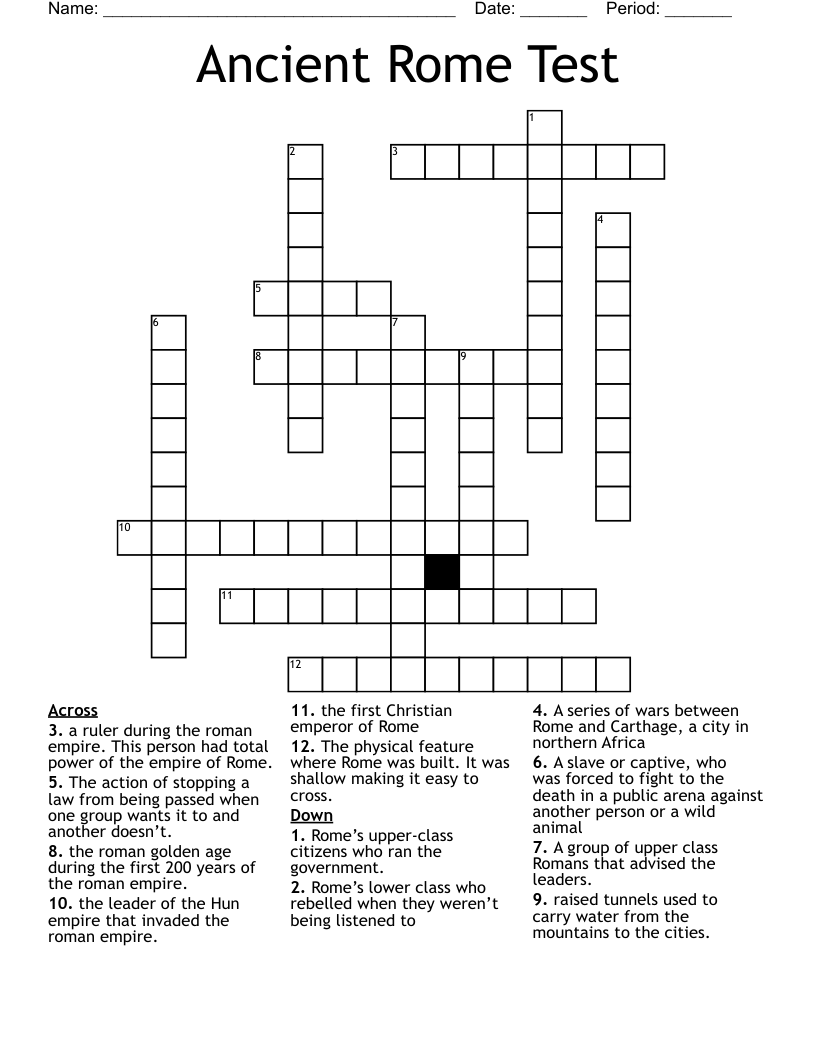 Ancient Rome Test Crossword