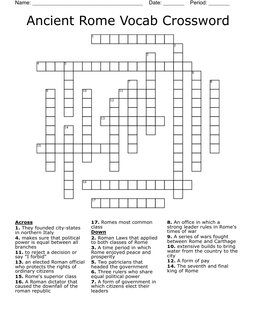 Ancient Rome Vocab Crossword