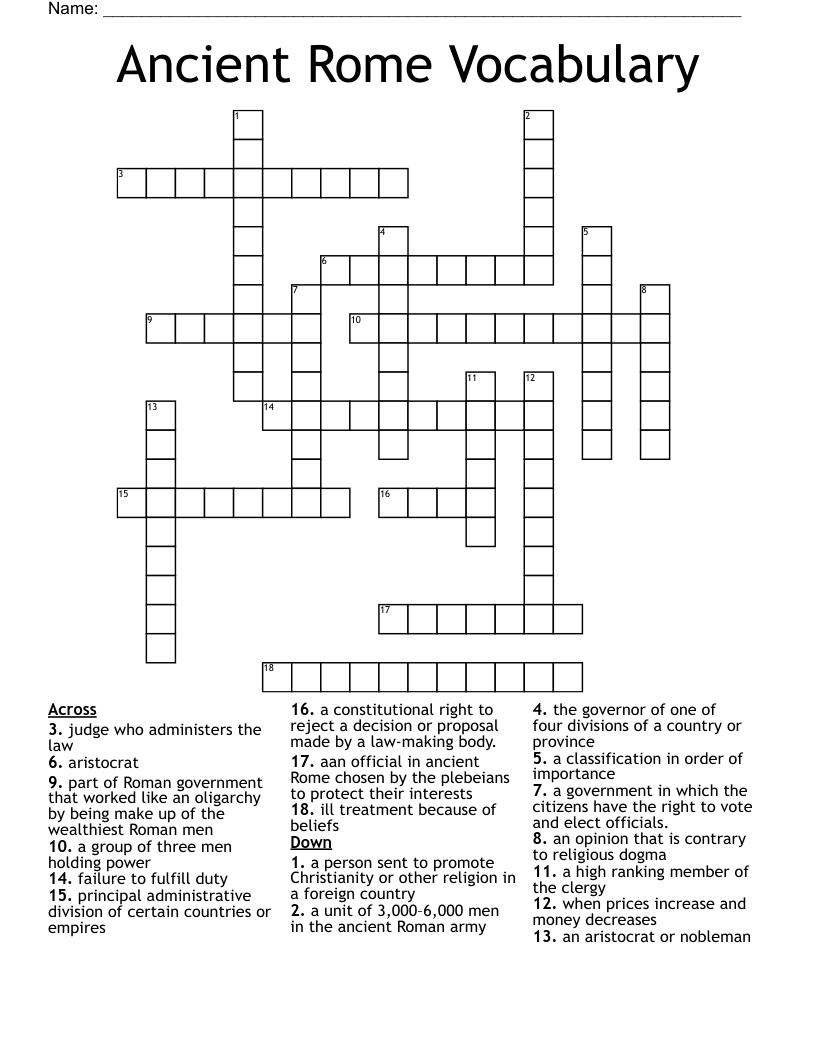 Ancient Rome Vocabulary Crossword
